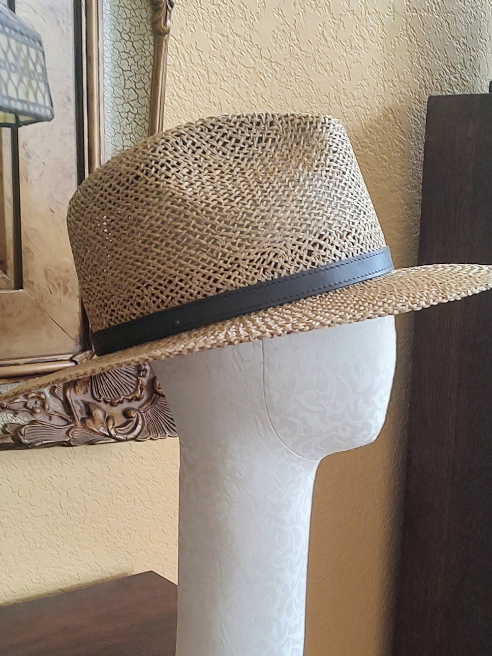 Stetson Straw Fedora Hat with Brown Band - Picture 5 of 14